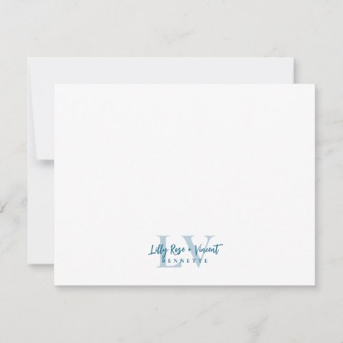 Marine Blue Classic Monogram Couple Custom Wedding Note Card