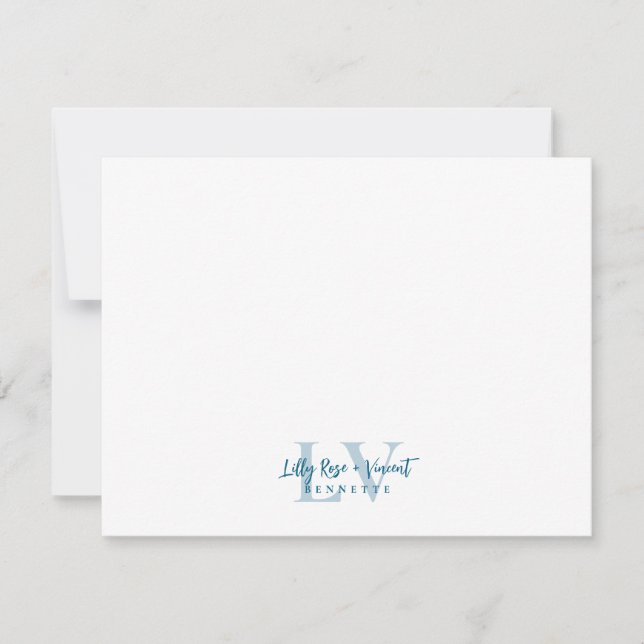 Marine Blue Classic Monogram Couple Custom Wedding Note Card (Front)