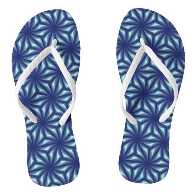 Marine Blue Fractal Pattern Flip Flops (Footbed)