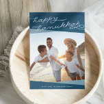 Marine Blue Geo Script | Hanukkah Photo Holiday Card<br><div class="desc">Share Hanukkah greetings with friends and family with our elegant and modern Hanukkah photo card, featuring your favorite vertical or square photo. Overlapping bands of deep marine blue adorn the top and bottom of the card, with "Happy Hanukkah" in modern handwritten style typography. Personalize with your family name or custom...</div>