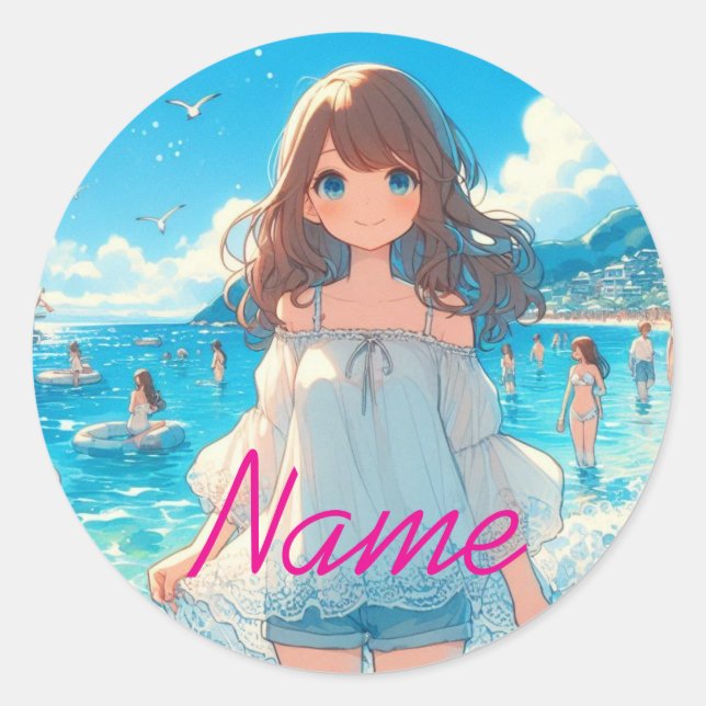 Marine Blue Girl Classic Round Sticker (Front)