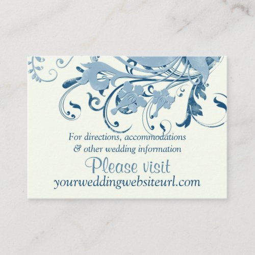 Marine Blue Ivory Floral Wedding Website Insert Business Card Templates