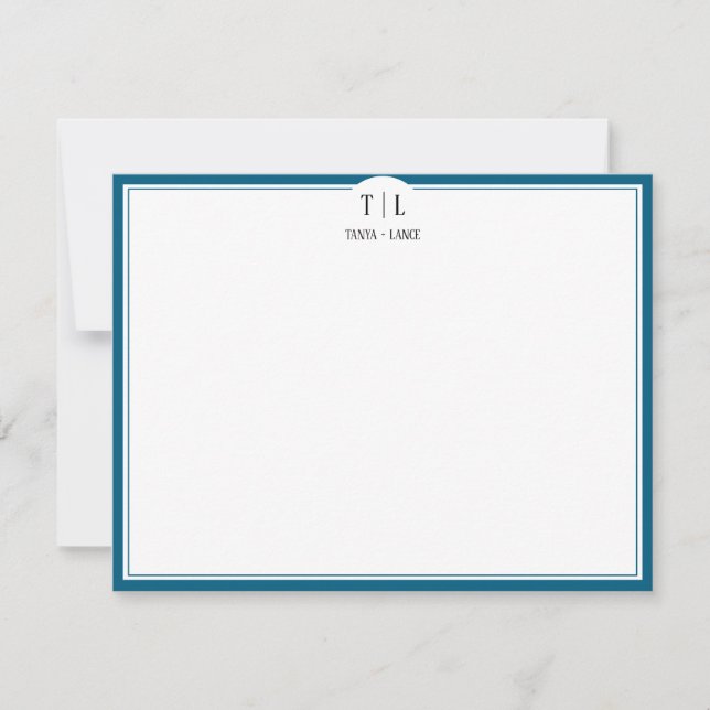 Marine Blue Monogram Initials Couple Custom Note Card (Front)