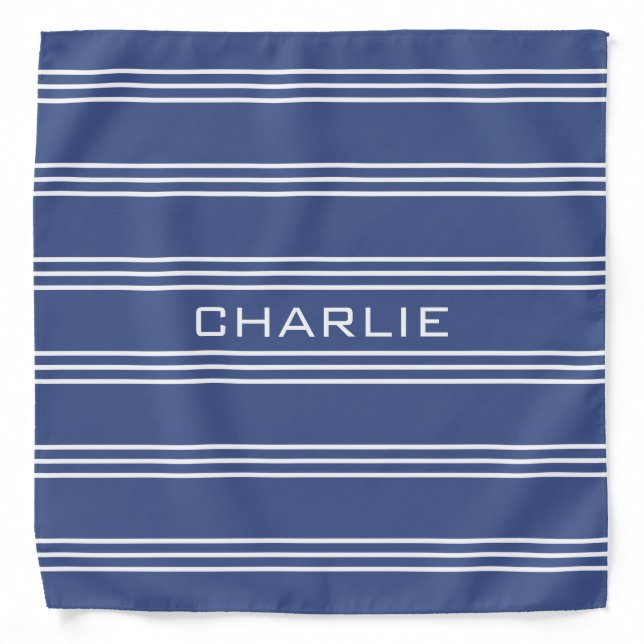 Marine Blue Stripes custom monogram bandana (Front)
