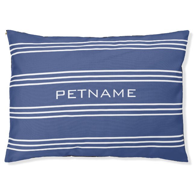Marine Blue Stripes custom monogram dog beds (Front)