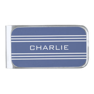 Marine Blue Stripes custom monogram money clip