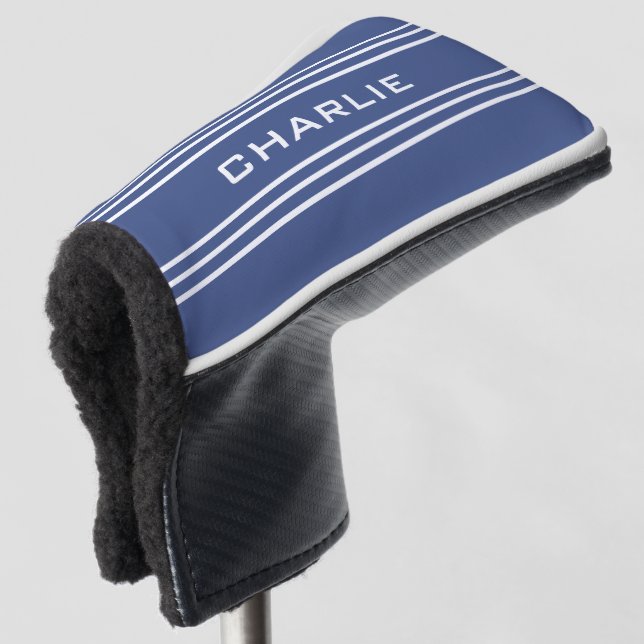 Marine Blue Stripes custom monogram putter cover (3/4 Front)
