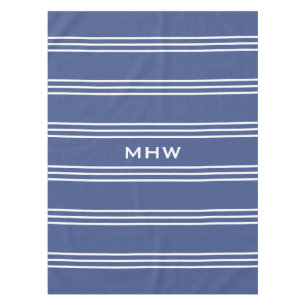 Marine Blue Stripes custom monogram table cloths