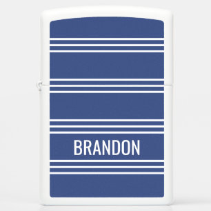 Marine Blue Stripes Pattern custom name lighter