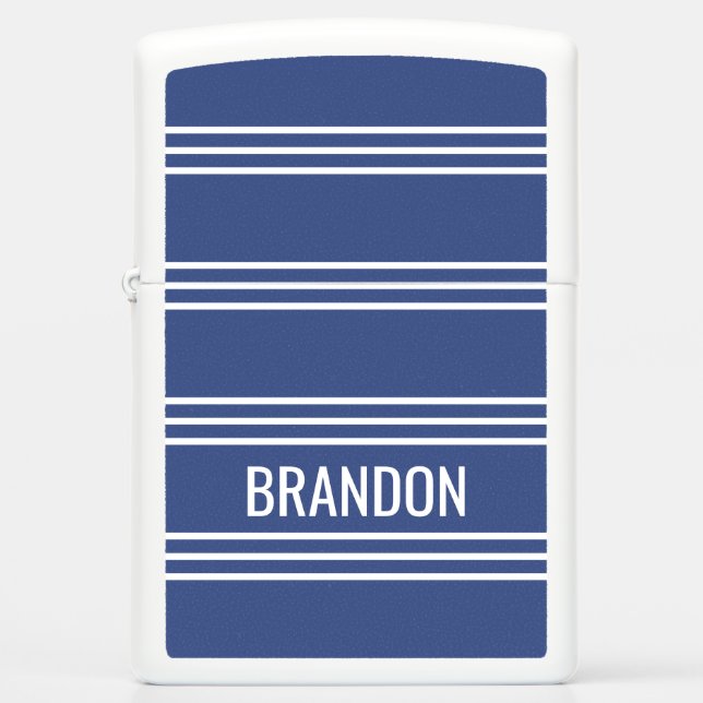 Marine Blue Stripes Pattern custom name lighter (Front)