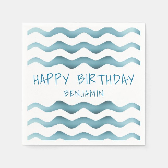 Marine Blue Waves Kids Birthday Napkins (Front)