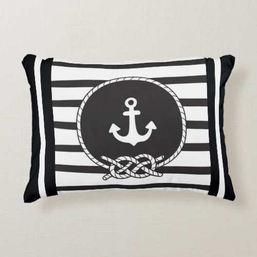 Marine Blue White Stripe Anchor and Figure 8 Knot  Accent Pillow