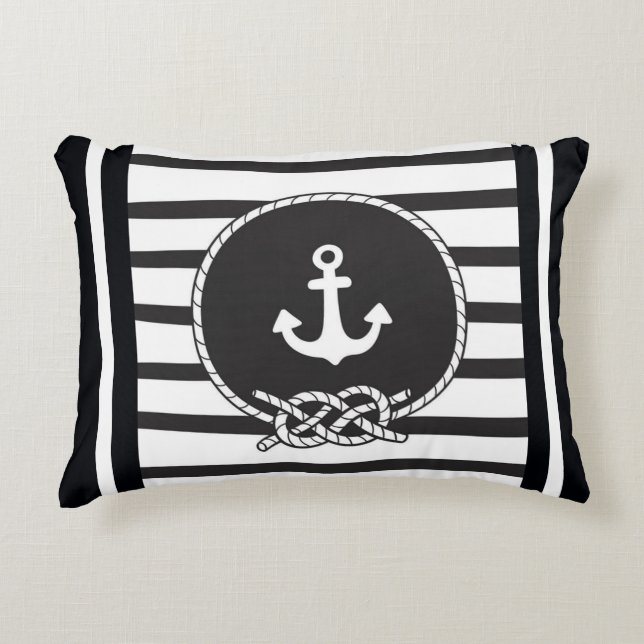 Marine Blue White Stripe Anchor and Figure 8 Knot  Accent Pillow (Front)