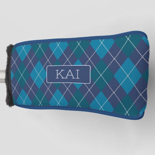 Marine Blues Argyle Diamond Knit Pattern with name Golf Head Cover