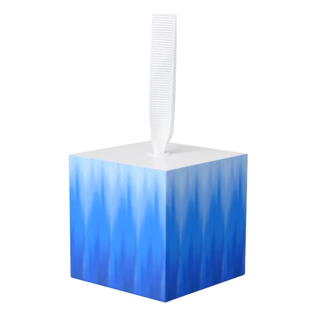 Marine Blues Ombre Wave tissue box Cube Ornament (Front Angled)