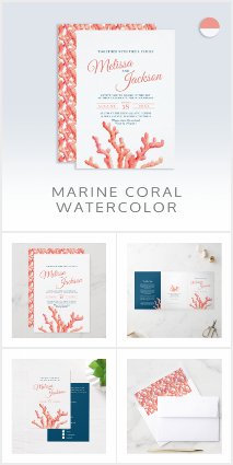 Marine coral watercolor art wedding