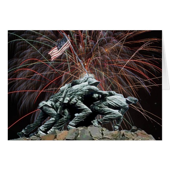 Marine Corp War Memorial with Fireworks Greeting Card