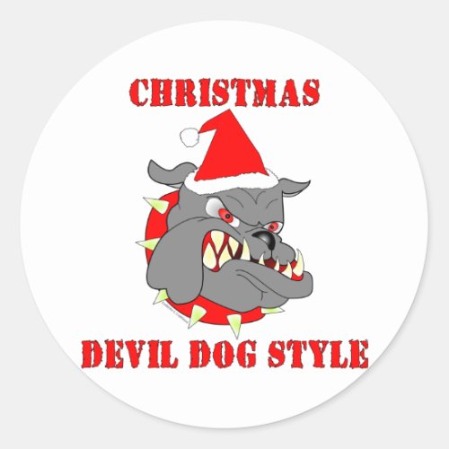 Marine Corps Christmas Devil Dog Style Classic Round Sticker