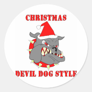 Marine Corps Christmas Devil Dog Style Classic Round Sticker