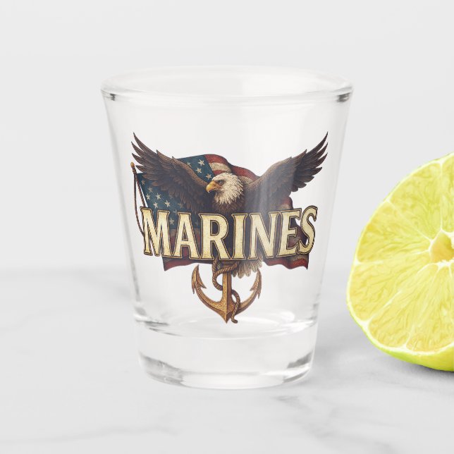 Marine Corps Veteran Logo Emblem Shot Glass (Front)