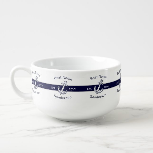 Marine Custom Nautical Anchor Navy Blue  Soup Mug (Right)