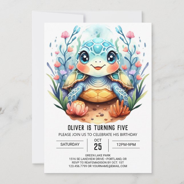 Marine Digital Chic Turtle Boy Birthday Invitation (Front)