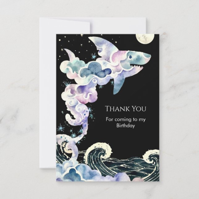 Marine Editable Simple Shark Birthday Thank You Card (Front)