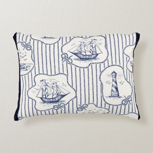 Marine Element Ship Knots Marine Stripe Lighthouse Accent Pillow