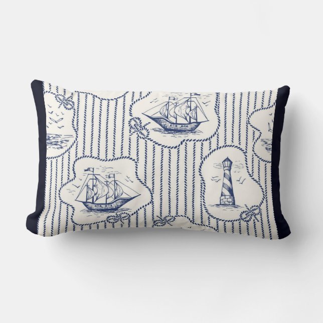 Marine Element Ship Knots Marine Stripe Lighthouse Lumbar Pillow (Front)