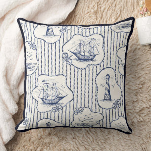Marine Element Ship Knots Marine Stripe Lighthouse Throw Pillow