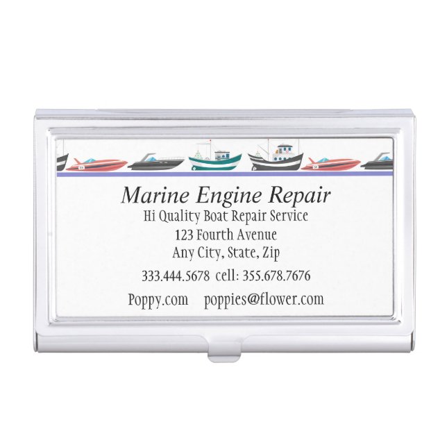 Marine Engine Boat Motor Repair Service   Business Card Case (Front)