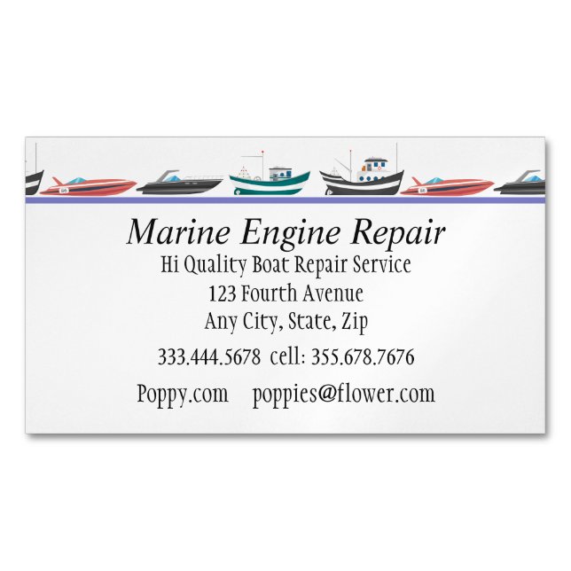Marine Engine Boat Motor Repair Service  Business Card Magnet (Front)