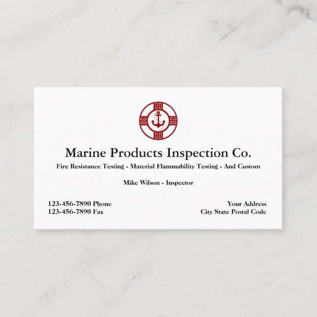Marine Equipment Inspection Services Business Card (Front)