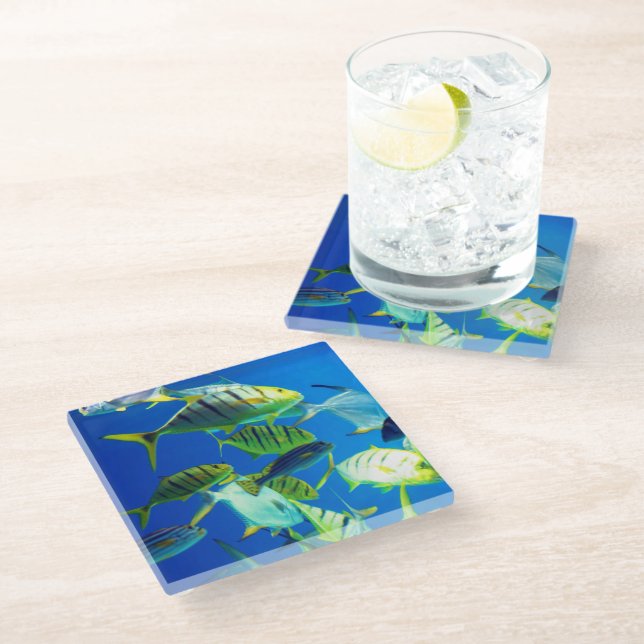Marine Fish of Yellow with Black Stripes Glass Coaster (Angled)