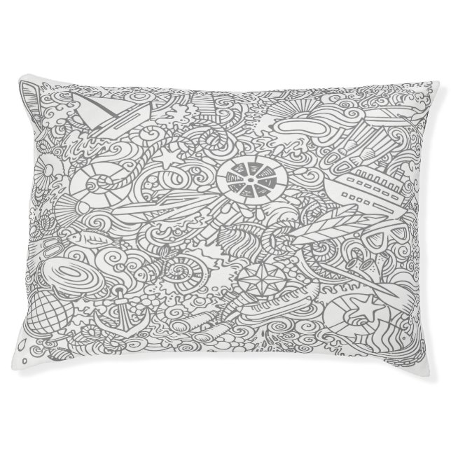 Marine hand drawn doodles pet bed (Front)