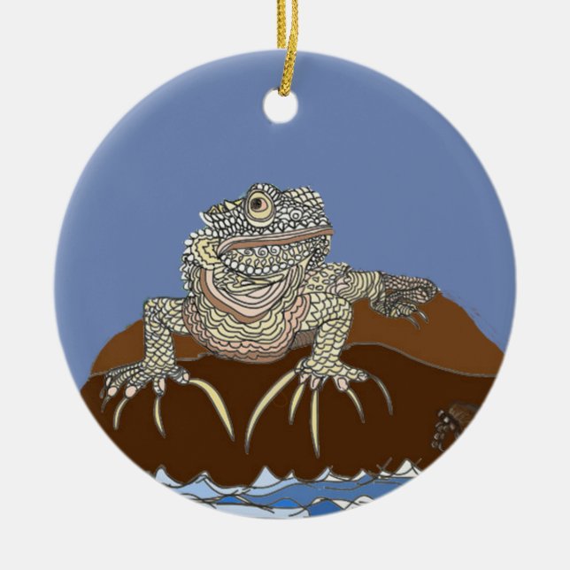 Marine Iguana on Rock with Hermit Crab Ceramic Ornament (Front)