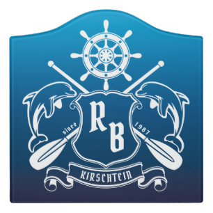 Marine Insignia Dolphins Helm Oars Shield Nautical Door Sign