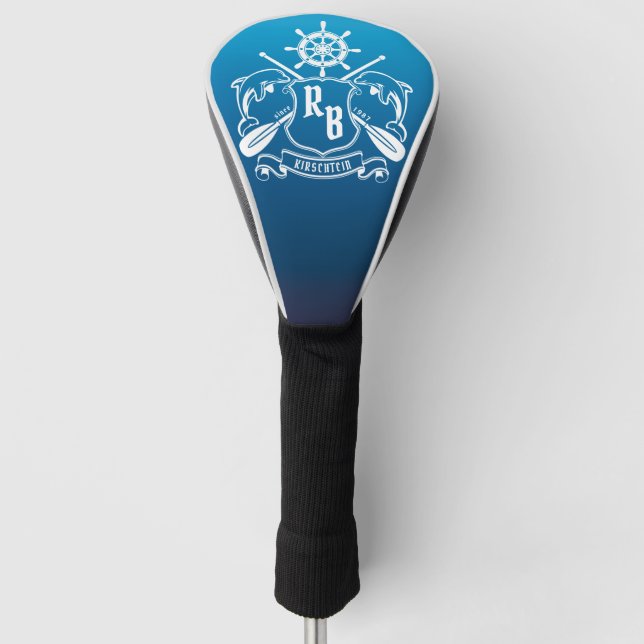 Marine Insignia Dolphins Helm Oars Shield Nautical Golf Head Cover (Front)