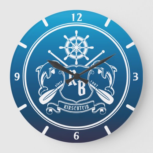 Marine Insignia Dolphins Helm Oars Shield Nautical Large Clock
