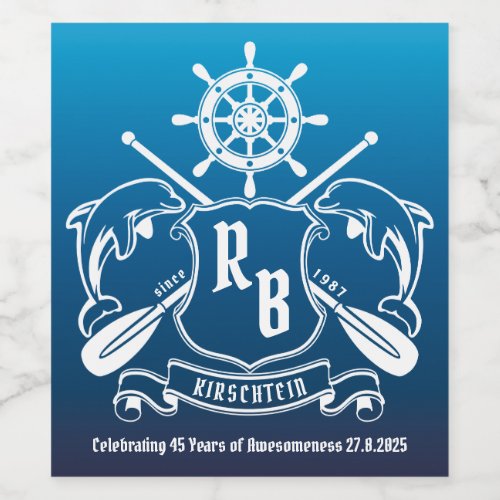 Marine Insignia Dolphins Helm Oars Shield Nautical Wine Label Marine Insignia Dolphins Helm Oars Shield Nautical Wine Label