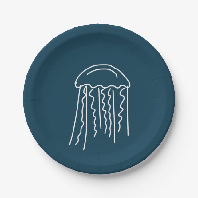 Marine jellyfish aquatic sea life paper plates (Front)