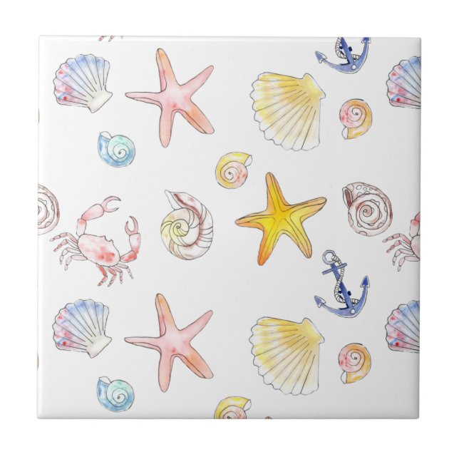 Marine Life & Anchors  Ceramic Tile (Front)