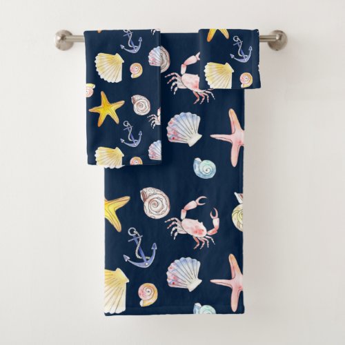 Marine Life  Anchors Dark Bath Towel Set