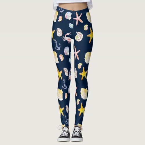 Marine Life  Anchors Dark Leggings