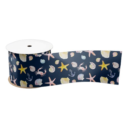 Marine Life  Anchors Dark Satin Ribbon