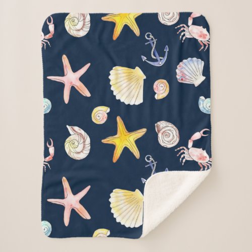 Marine Life  Anchors Dark Sherpa Blanket