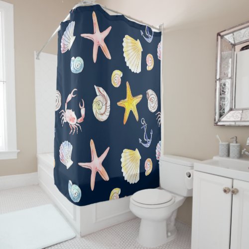 Marine Life  Anchors Dark Shower Curtain