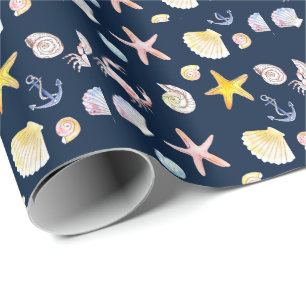 Marine Life & Anchors (Dark) Wrapping Paper