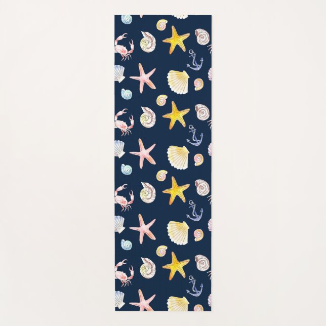 Marine Life & Anchors (Dark)  Yoga Mat (Front)