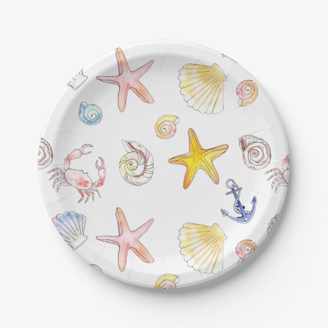 Marine Life & Anchors  Paper Plates (Front)